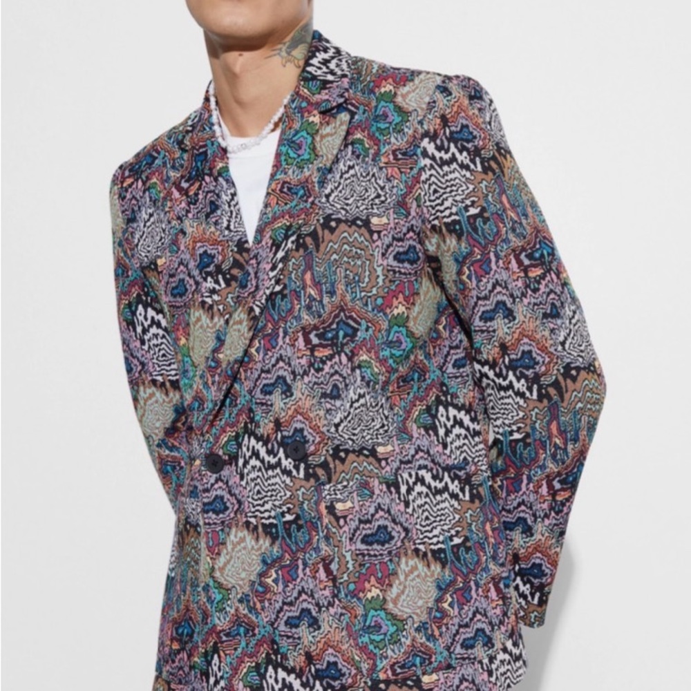 Relaxed Fit Double Breasted Tapestry Blazer 36